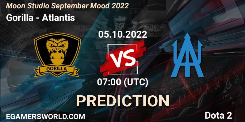 Prognose für das Spiel Gorilla VS Atlantis. 05.10.2022 at 06:24. Dota 2 - Moon Studio September Mood 2022