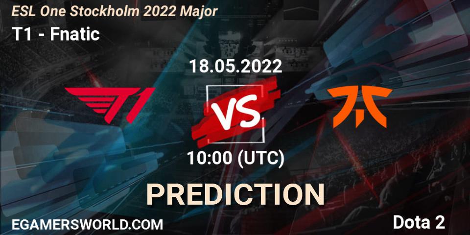 Prognose für das Spiel T1 VS Fnatic. 18.05.2022 at 10:00. Dota 2 - ESL One Stockholm 2022 Major