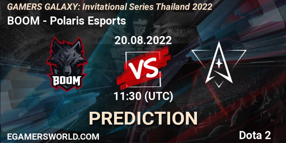 Prognose für das Spiel BOOM VS Polaris Esports. 20.08.2022 at 11:30. Dota 2 - GAMERS GALAXY: Invitational Series Thailand 2022