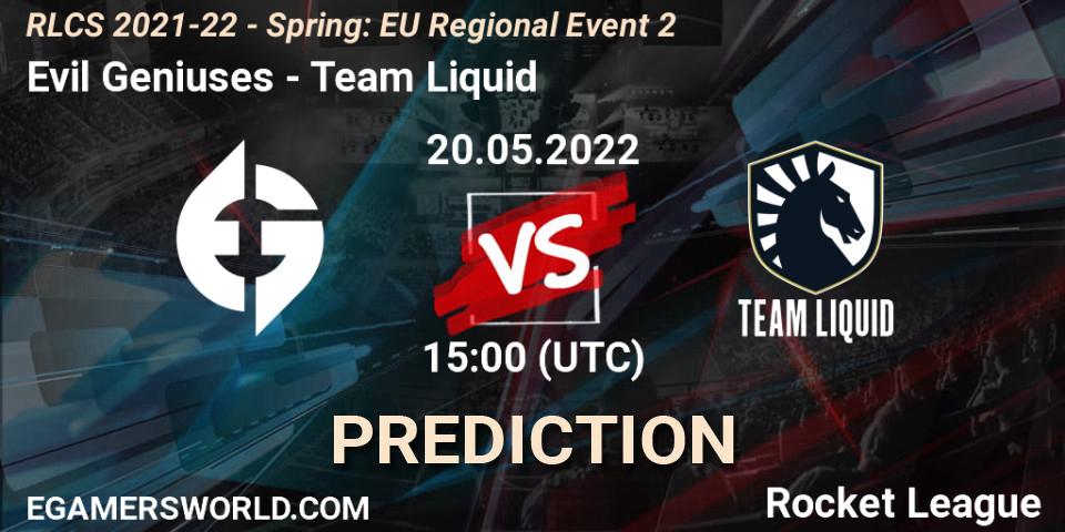 Prognose für das Spiel Evil Geniuses VS Team Liquid. 20.05.22. Rocket League - RLCS 2021-22 - Spring: EU Regional Event 2
