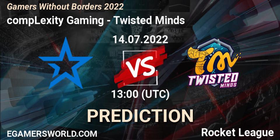 Prognose für das Spiel compLexity Gaming VS Twisted Minds. 14.07.2022 at 13:00. Rocket League - Gamers Without Borders 2022