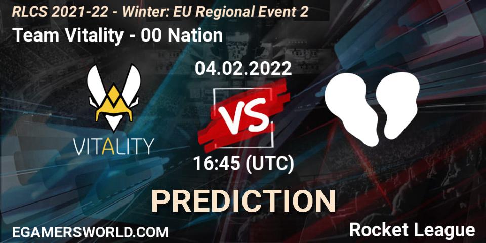 Prognose für das Spiel Team Vitality VS 00 Nation. 04.02.2022 at 16:45. Rocket League - RLCS 2021-22 - Winter: EU Regional Event 2
