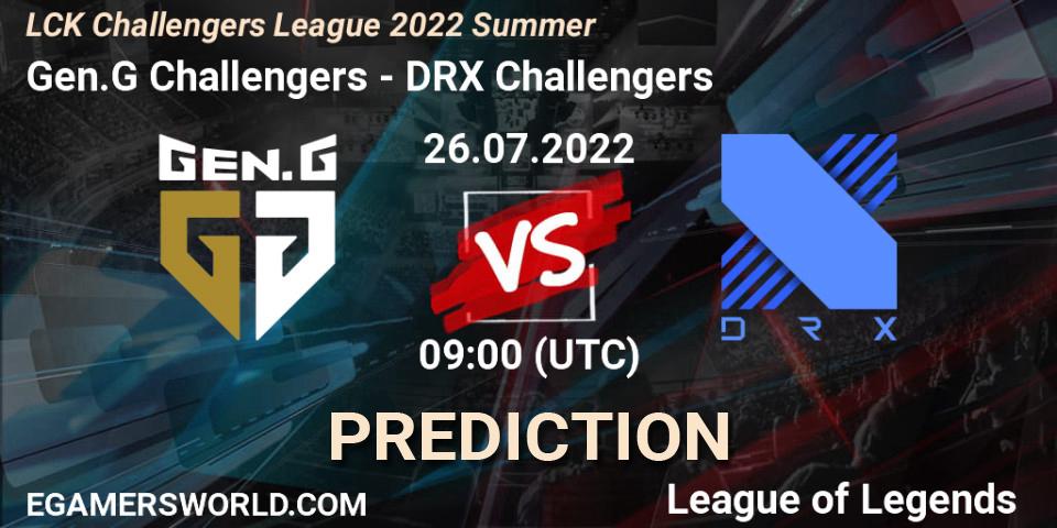Prognose für das Spiel Gen.G Challengers VS DRX Challengers. 26.07.2022 at 09:00. LoL - LCK Challengers League 2022 Summer