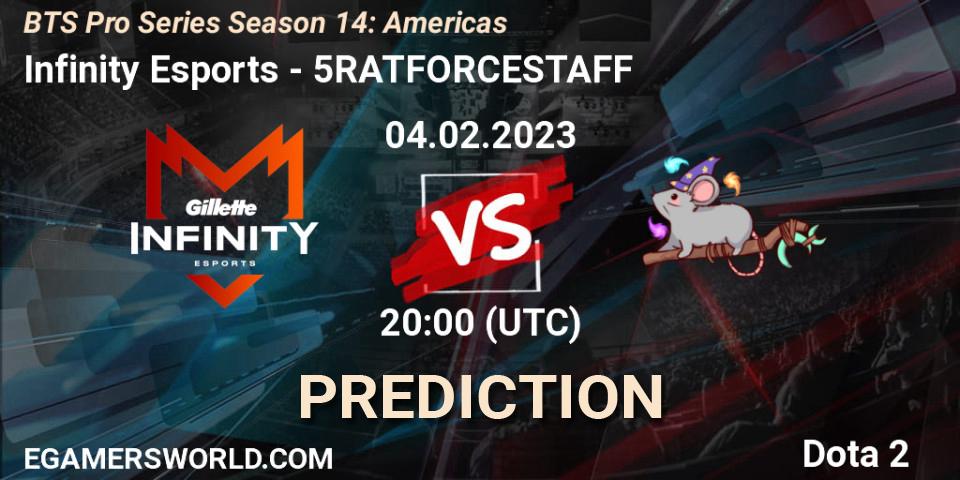 Prognose für das Spiel Infinity Esports VS 5RATFORCESTAFF. 04.02.23. Dota 2 - BTS Pro Series Season 14: Americas