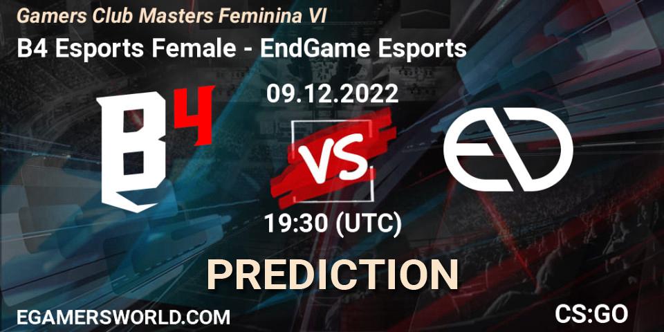 Prognose für das Spiel B4 Esports Female VS EndGame Esports. 09.12.22. CS2 (CS:GO) - Gamers Club Masters Feminina VI