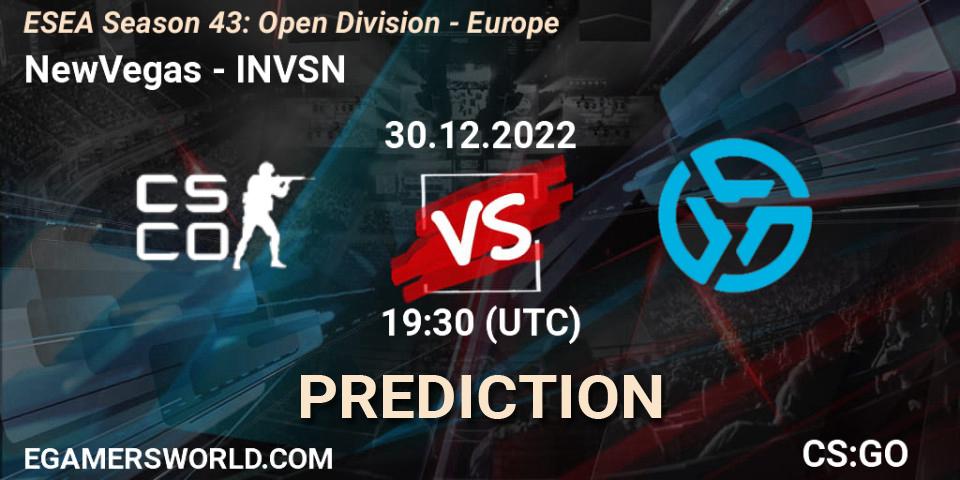 Prognose für das Spiel NewVegas VS INVSN. 30.12.2022 at 19:30. Counter-Strike (CS2) - ESEA Season 43: Open Division - Europe