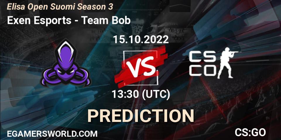 Prognose für das Spiel Exen Esports VS Team Bob. 15.10.2022 at 13:30. Counter-Strike (CS2) - Elisa Open Suomi Season 3