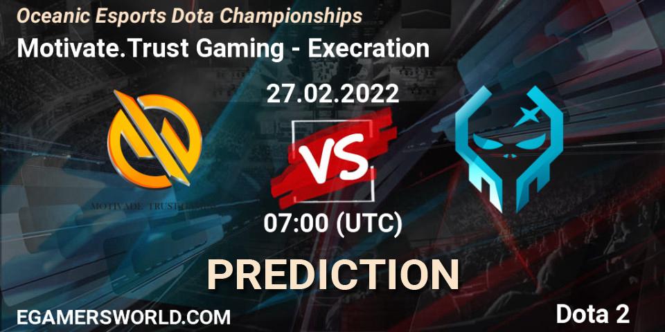 Prognose für das Spiel Motivate.Trust Gaming VS Execration. 27.02.2022 at 07:01. Dota 2 - Oceanic Esports Dota Championships