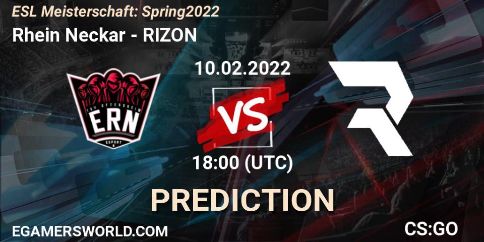 Prognose für das Spiel Rhein Neckar VS RIZON. 10.02.2022 at 18:00. Counter-Strike (CS2) - ESL Meisterschaft: Spring 2022