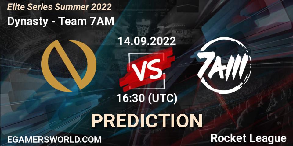 Prognose für das Spiel Dynasty VS Team 7AM. 14.09.2022 at 16:30. Rocket League - Elite Series Summer 2022