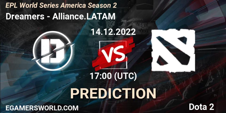 Prognose für das Spiel Dreamers VS Alliance.LATAM. 14.12.2022 at 17:00. Dota 2 - EPL World Series America Season 2