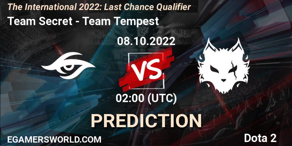 Prognose für das Spiel Team Secret VS Team Tempest. 08.10.22. Dota 2 - The International 2022: Last Chance Qualifier