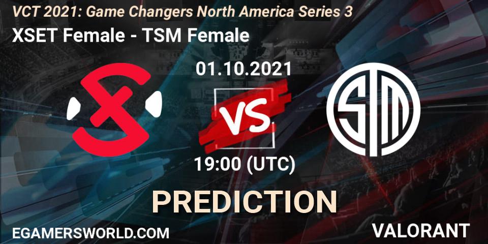 Prognose für das Spiel XSET Female VS TSM Female. 01.10.2021 at 19:00. VALORANT - VCT 2021: Game Changers North America Series 3