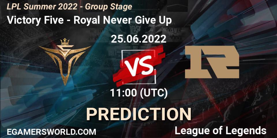 Prognose für das Spiel Victory Five VS Royal Never Give Up. 25.06.22. LoL - LPL Summer 2022 - Group Stage