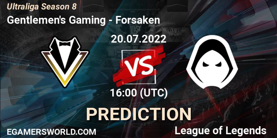 Prognose für das Spiel Gentlemen's Gaming VS Forsaken. 20.07.2022 at 16:00. LoL - Ultraliga Season 8