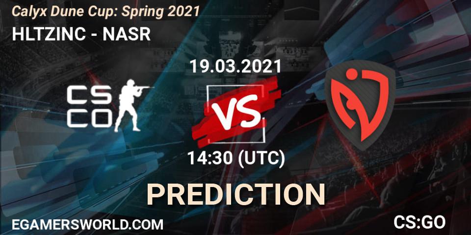 Prognose für das Spiel HLTZINC VS NASR. 19.03.2021 at 14:50. Counter-Strike (CS2) - Calyx Dune Cup: Spring 2021