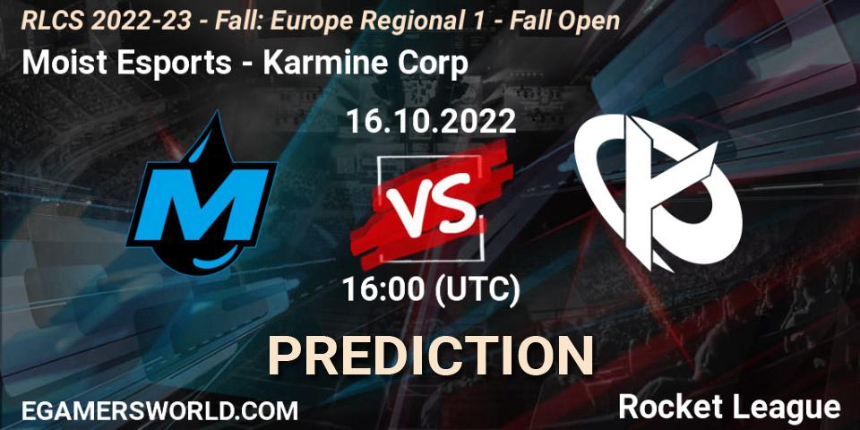 Prognose für das Spiel Moist Esports VS Karmine Corp. 16.10.22. Rocket League - RLCS 2022-23 - Fall: Europe Regional 1 - Fall Open