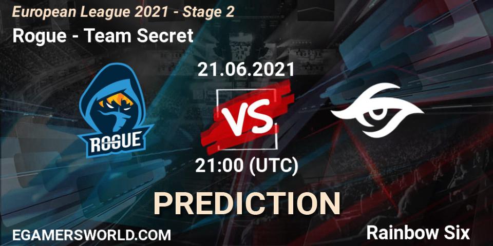 Prognose für das Spiel Rogue VS Team Secret. 21.06.21. Rainbow Six - European League 2021 - Stage 2