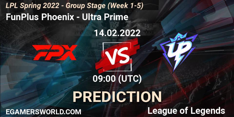 Prognose für das Spiel FunPlus Phoenix VS Ultra Prime. 14.02.22. LoL - LPL Spring 2022 - Group Stage (Week 1-5)