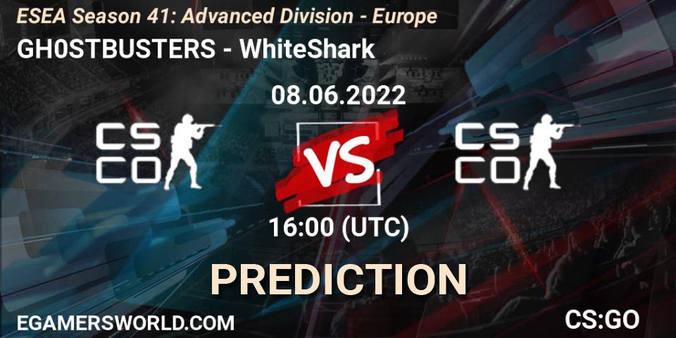 Prognose für das Spiel GH0STBUSTERS VS WhiteShark. 08.06.2022 at 16:00. Counter-Strike (CS2) - ESEA Season 41: Advanced Division - Europe