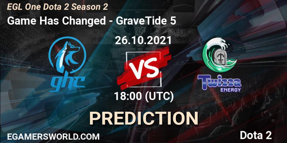 Prognose für das Spiel Game Has Changed VS GraveTide 5. 31.10.2021 at 19:43. Dota 2 - EGL One Dota 2 Season 2