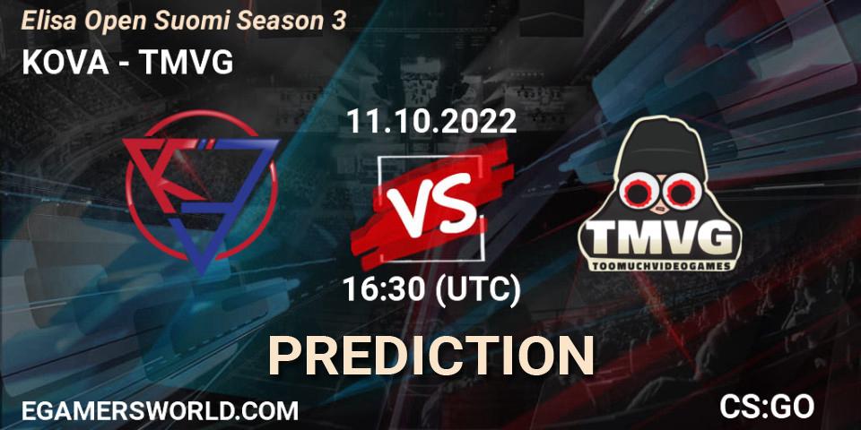 Prognose für das Spiel KOVA VS TMVG. 11.10.22. CS2 (CS:GO) - Elisa Open Suomi Season 3
