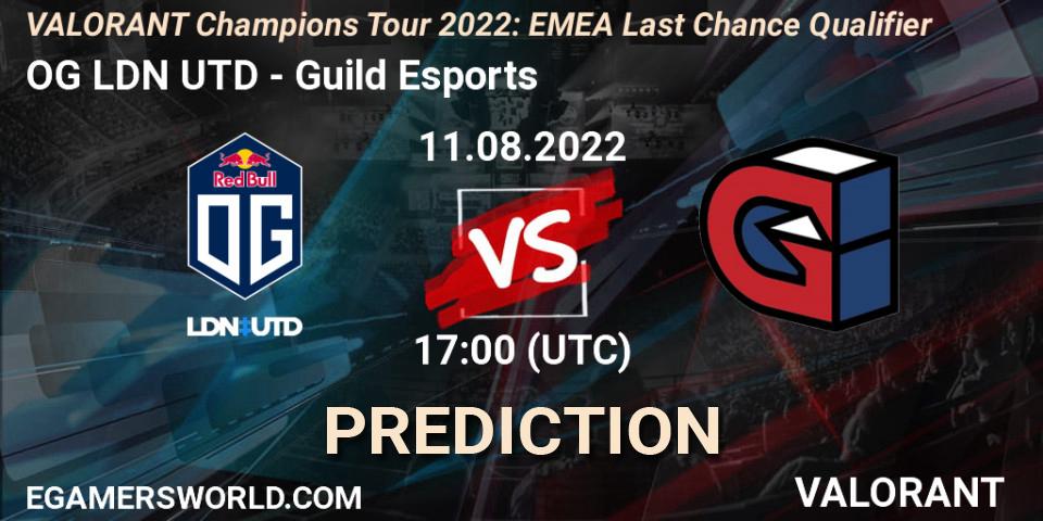Prognose für das Spiel OG LDN UTD VS Guild Esports. 11.08.2022 at 17:00. VALORANT - VCT 2022: EMEA Last Chance Qualifier