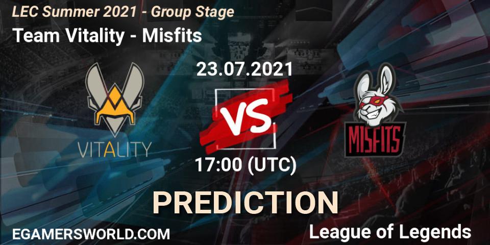 Prognose für das Spiel Team Vitality VS Misfits. 23.07.21. LoL - LEC Summer 2021 - Group Stage