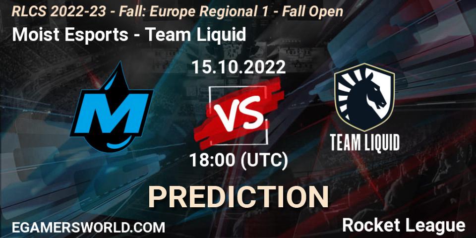 Prognose für das Spiel Moist Esports VS Team Liquid. 15.10.2022 at 18:25. Rocket League - RLCS 2022-23 - Fall: Europe Regional 1 - Fall Open
