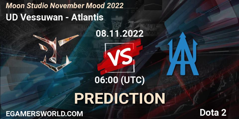 Prognose für das Spiel UD Vessuwan VS Atlantis. 08.11.22. Dota 2 - Moon Studio November Mood 2022