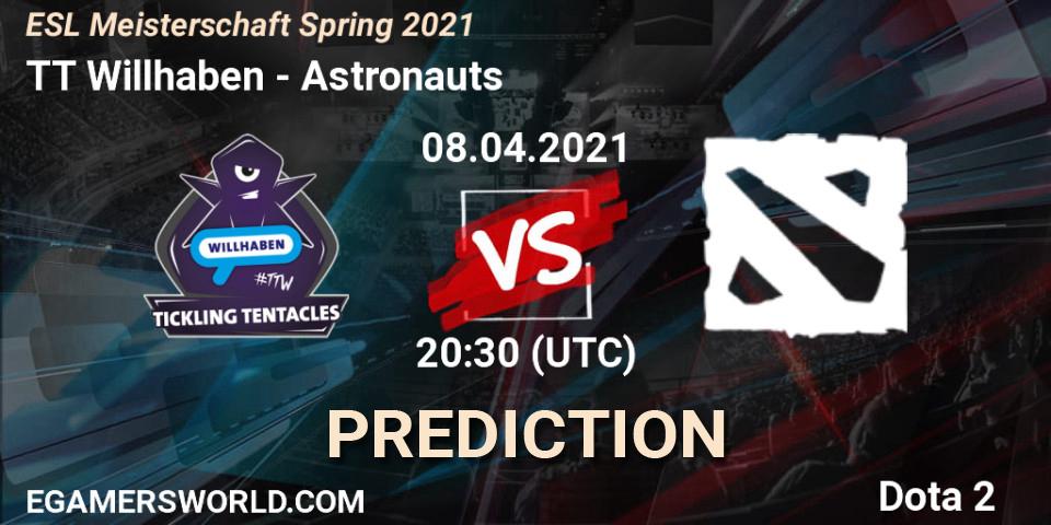 Prognose für das Spiel TT Willhaben VS Astronauts. 08.04.2021 at 19:00. Dota 2 - ESL Meisterschaft Spring 2021