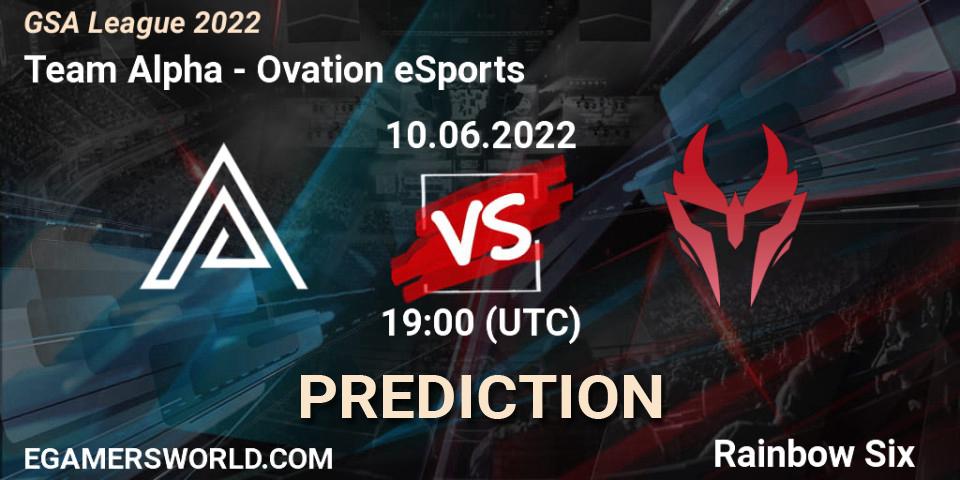 Prognose für das Spiel Team Alpha VS Ovation eSports. 10.06.2022 at 19:00. Rainbow Six - GSA League 2022