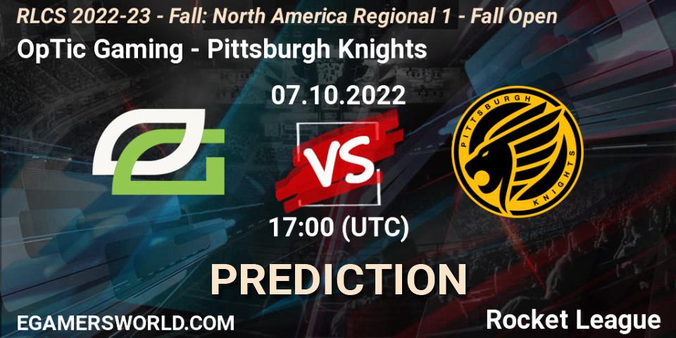 Prognose für das Spiel OpTic Gaming VS Pittsburgh Knights. 07.10.2022 at 17:00. Rocket League - RLCS 2022-23 - Fall: North America Regional 1 - Fall Open