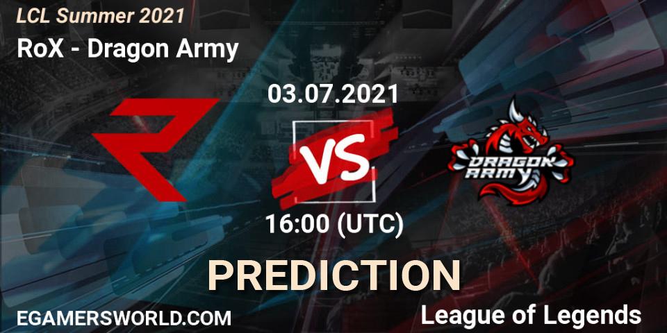 Prognose für das Spiel RoX VS Dragon Army. 03.07.21. LoL - LCL Summer 2021