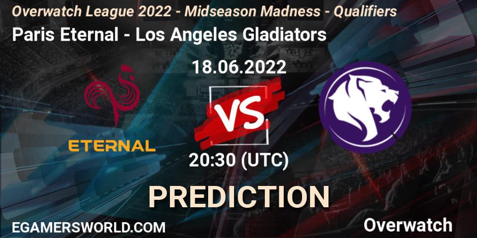 Prognose für das Spiel Paris Eternal VS Los Angeles Gladiators. 18.06.2022 at 20:30. Overwatch - Overwatch League 2022 - Midseason Madness - Qualifiers