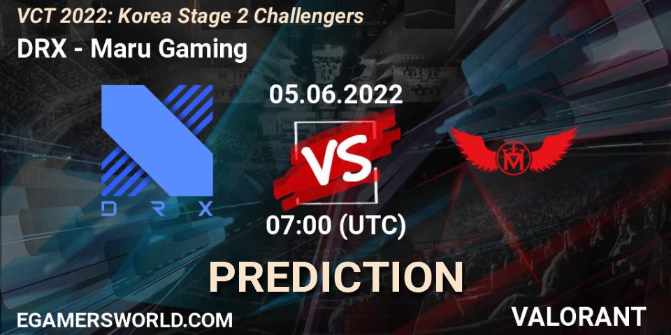 Prognose für das Spiel DRX VS Maru Gaming. 05.06.2022 at 07:00. VALORANT - VCT 2022: Korea Stage 2 Challengers