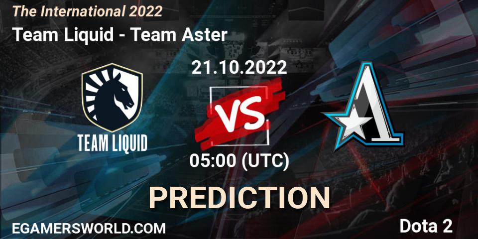 Prognose für das Spiel Team Liquid VS Team Aster. 21.10.2022 at 04:16. Dota 2 - The International 2022