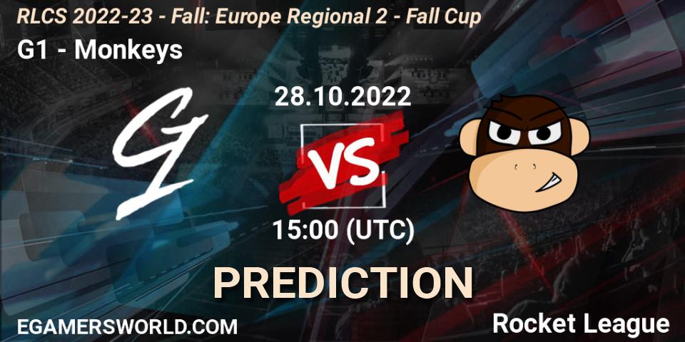 Prognose für das Spiel G1 VS Monkeys. 28.10.2022 at 15:00. Rocket League - RLCS 2022-23 - Fall: Europe Regional 2 - Fall Cup