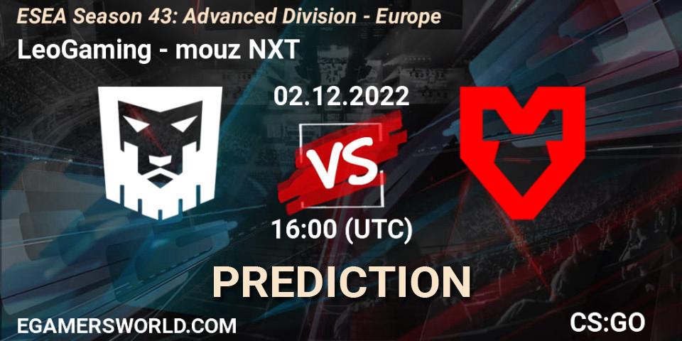 Prognose für das Spiel LeoGaming VS mouz NXT. 02.12.22. CS2 (CS:GO) - ESEA Season 43: Advanced Division - Europe