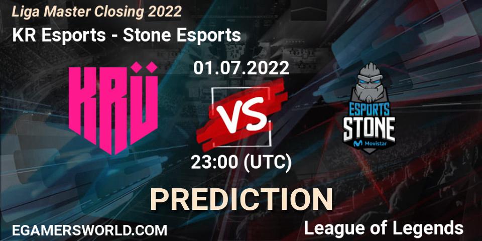 Prognose für das Spiel KRÜ Esports VS Stone Esports. 01.07.2022 at 23:00. LoL - Liga Master Closing 2022