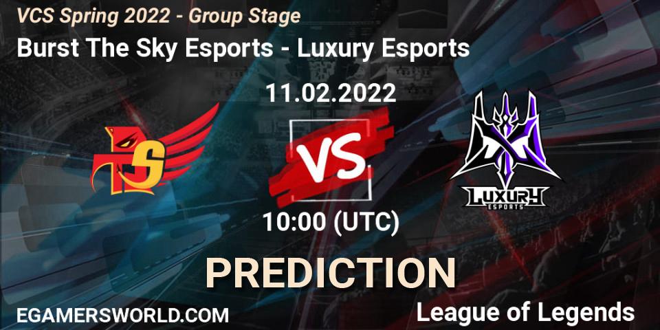 Prognose für das Spiel Burst The Sky Esports VS Luxury Esports. 11.02.2022 at 10:00. LoL - VCS Spring 2022 - Group Stage 