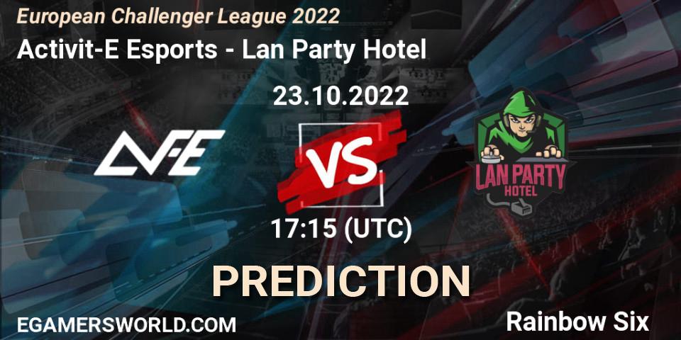 Prognose für das Spiel Activit-E Esports VS Lan Party Hotel. 23.10.2022 at 17:15. Rainbow Six - European Challenger League 2022