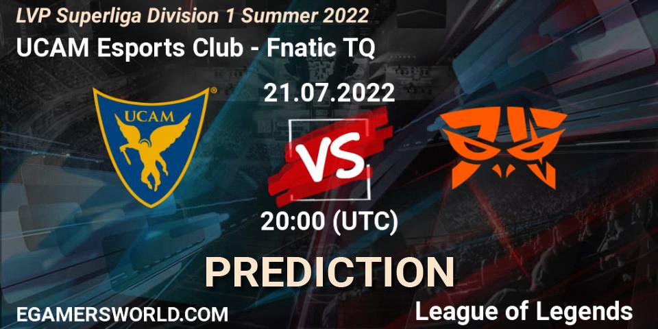 Prognose für das Spiel UCAM Esports Club VS Fnatic TQ. 21.07.2022 at 20:00. LoL - LVP Superliga Division 1 Summer 2022