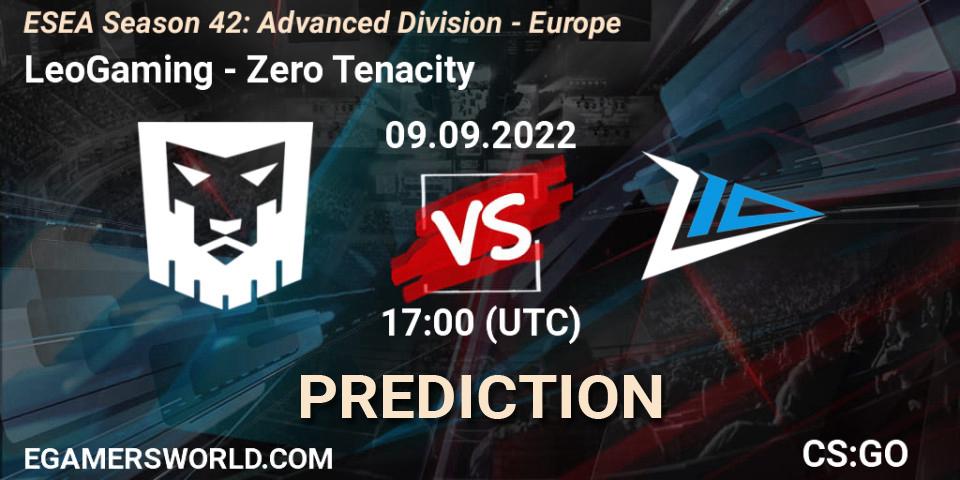 Prognose für das Spiel LeoGaming VS Zero Tenacity. 09.09.2022 at 17:00. Counter-Strike (CS2) - ESEA Season 42: Advanced Division - Europe