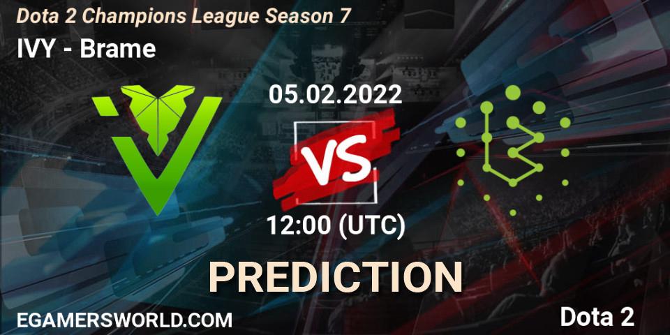 Prognose für das Spiel IVY VS Brame. 05.02.2022 at 12:01. Dota 2 - Dota 2 Champions League 2022 Season 7