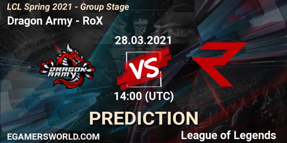 Prognose für das Spiel Dragon Army VS RoX. 28.03.21. LoL - LCL Spring 2021 - Group Stage