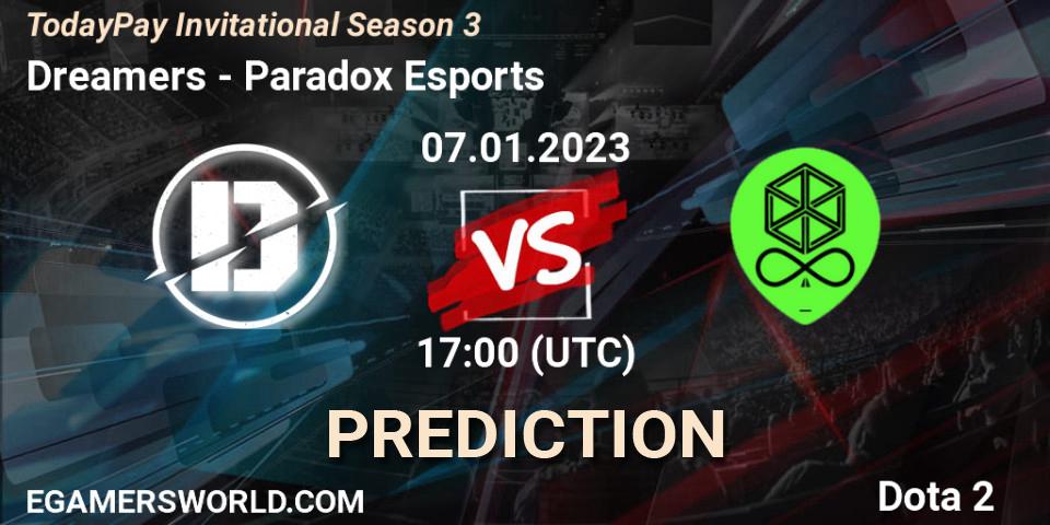 Prognose für das Spiel Dreamers VS Paradox Esports. 07.01.2023 at 17:08. Dota 2 - TodayPay Invitational Season 3