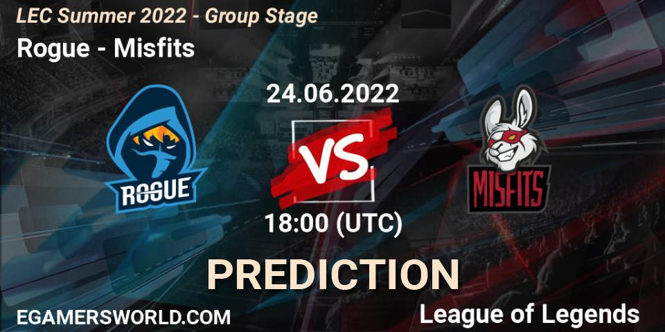 Prognose für das Spiel Rogue VS Misfits. 24.06.22. LoL - LEC Summer 2022 - Group Stage