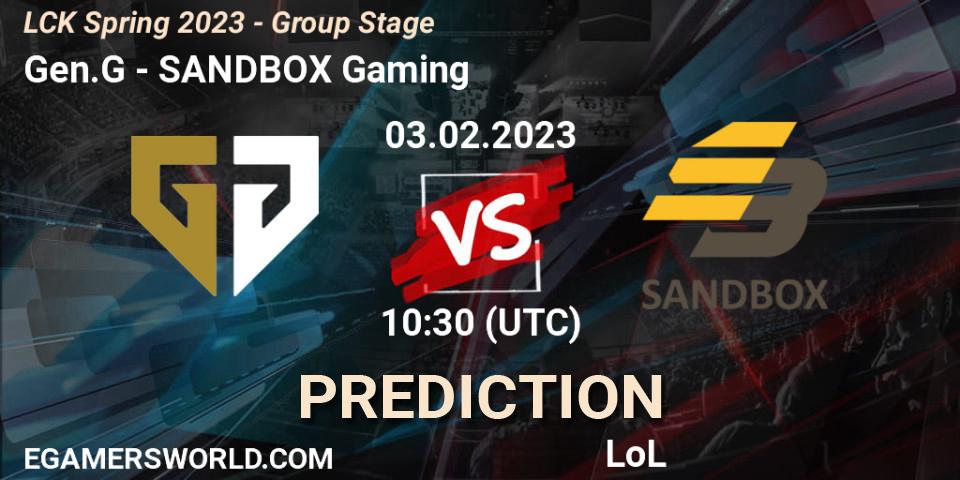 Prognose für das Spiel Gen.G VS SANDBOX Gaming. 03.02.23. LoL - LCK Spring 2023 - Group Stage