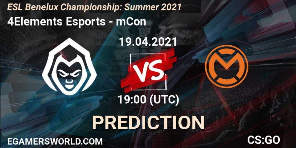 Prognose für das Spiel 4Elements Esports VS mCon. 19.04.21. CS2 (CS:GO) - ESL Benelux Championship: Summer 2021